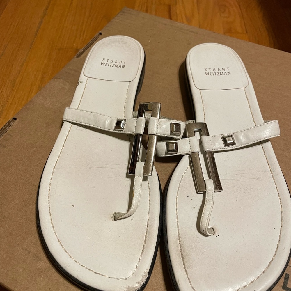 Stuart Weitzman White Leather Sandals USED